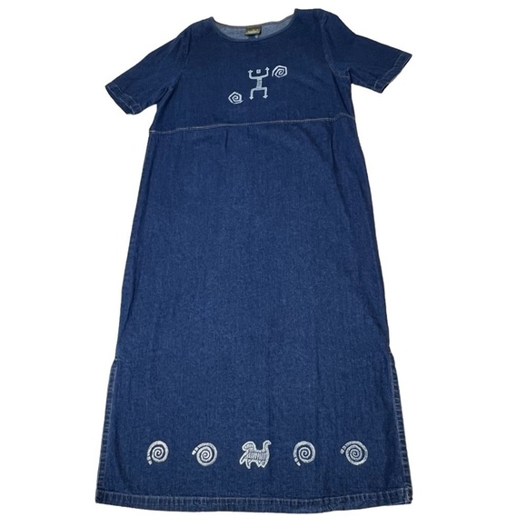 VTG BLUE CACTUS Aztec Short Sleeve Maxi Denim Dress and Jacket Women's Size 1X - Picture 7 of 16